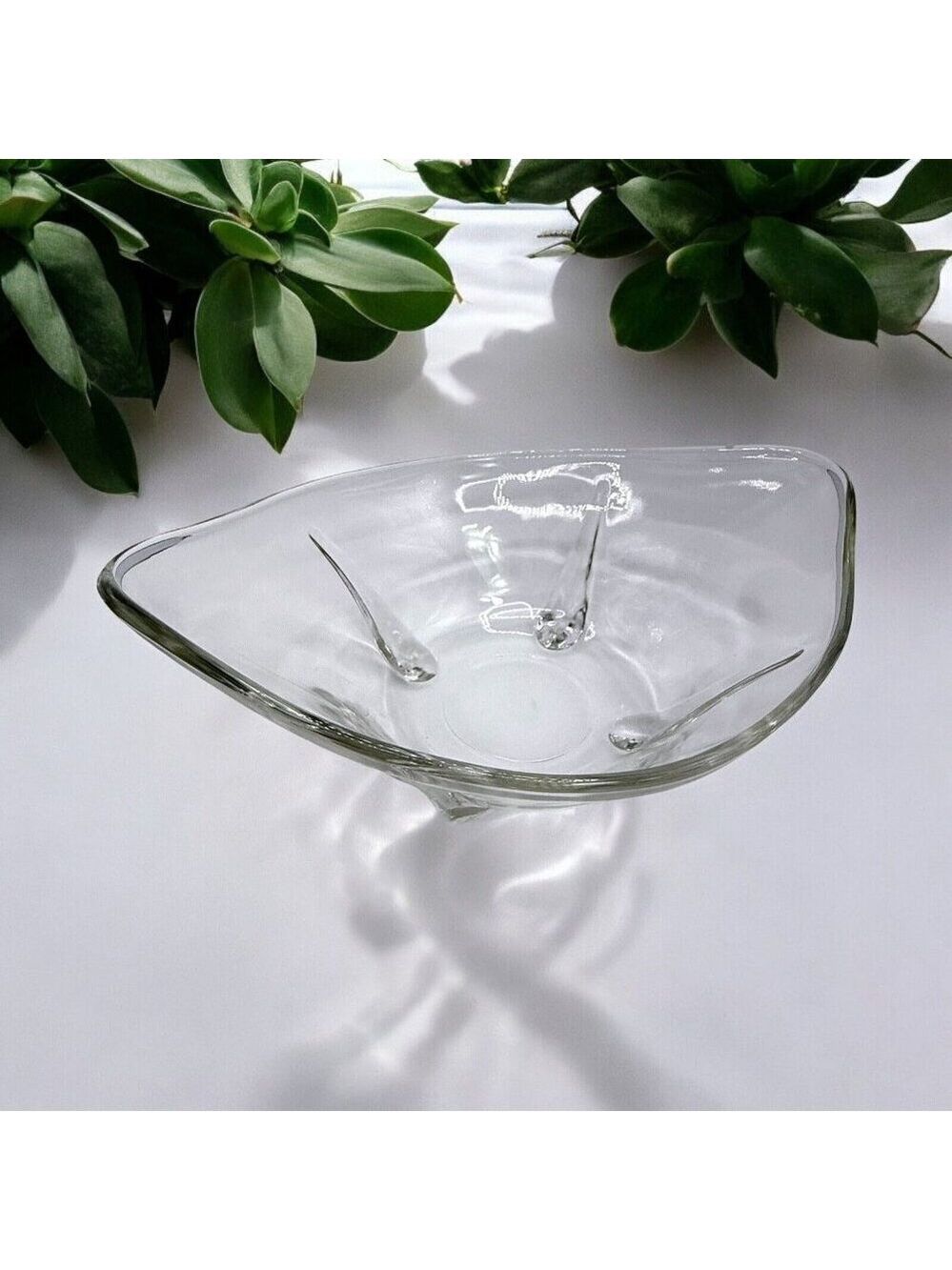 Vintage Clear Glass Footed Oval Teardrop Bowl